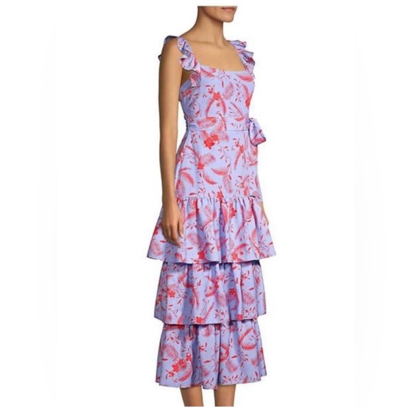 Likely Juno Floral Tiered Midi Dress in Periwinkle size 00 - Picture 3 of 10